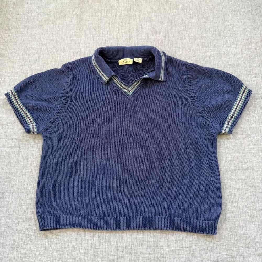 Vintage 90s y2k Limited Knit Crop Polo academia short sleeve Striped Collar